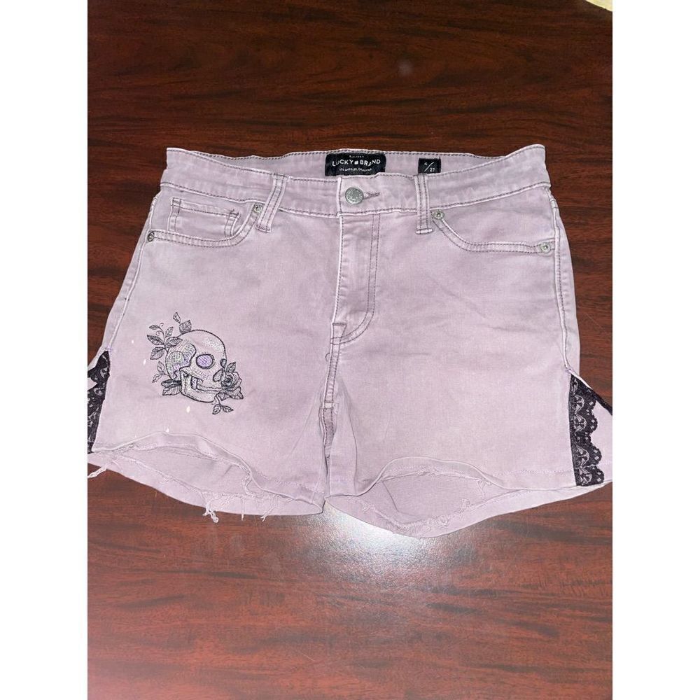 Lucky Brand Ava Leggings Purple Shorts with Skull and Lace
